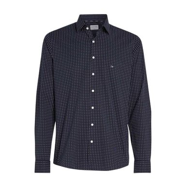 Calvin Klein Mens Microprint Poplin Slim Long-Sleeved Shirt (Blue)