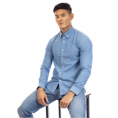 Peter Werth Mens Collared Slim Long-Sleeved Shirt (Indigo)