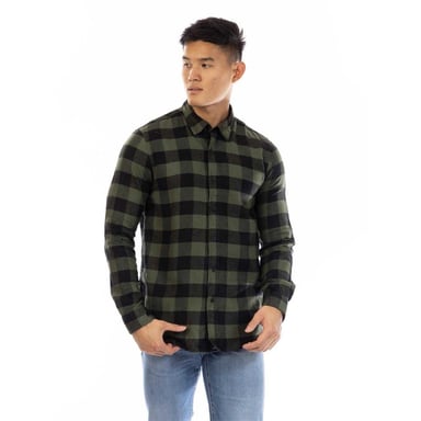 Peter Werth Mens Brodie Checked Collared Long-Sleeved Shirt (Green/Black)