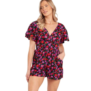 Influence Womens/Ladies Floral Wrap Playsuit (Black)