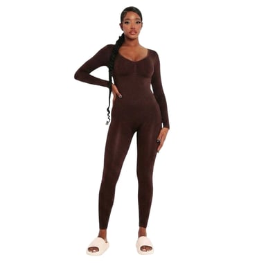 Missy Empire Womens/Ladies Plunge Bodycon Long-Sleeved Jumpsuit (Chocolate)