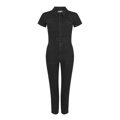 Good American Womens/Ladies Denim Adjustable Waist Short-Sleeved Jumpsuit (Black)
