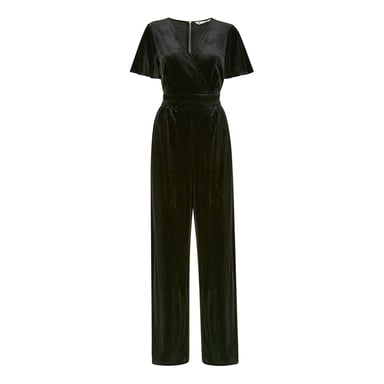 Yumi Womens/Ladies Wrap Velvet V Neck Angel Sleeve Jumpsuit (Black)