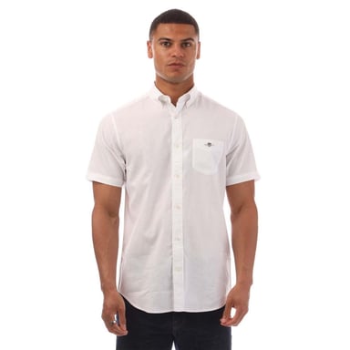 Gant Mens Cotton Linen Short-Sleeved Shirt (White)