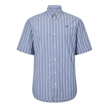 Timberland Mens Striped Short-Sleeved Button-Down Shirt (Dark Denim)