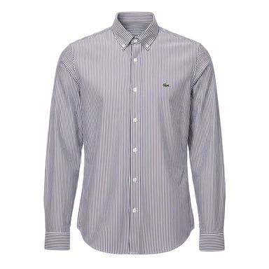 Lacoste Mens Striped Regular Long-Sleeved Shirt (White/Navy)