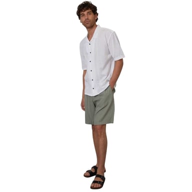Threadbare Mens Embroidered Collared Short-Sleeved Bowling Shirt (White)