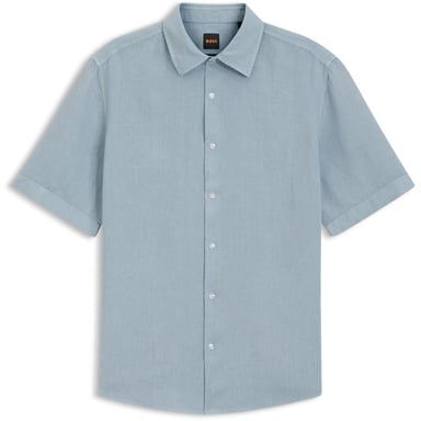 Boss Mens Linen Short-Sleeved Shirt (Light Blue)
