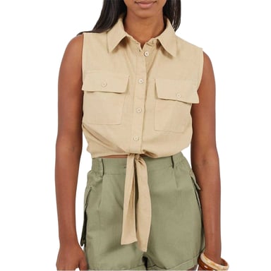 Brave Soul Womens/Ladies Tied Hem Sleeveless Crop Top (Sand)