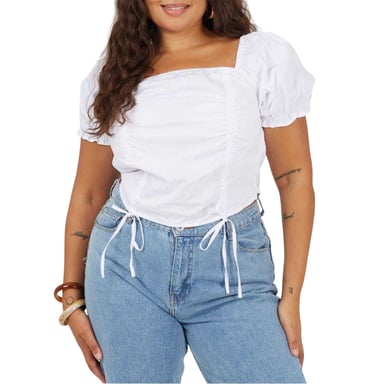 Brave Soul Womens/Ladies Ruched Plus Puff Sleeve Top (White)