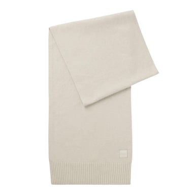 Boss Mens Logo Wool Ribbed Scarf (Light Beige)