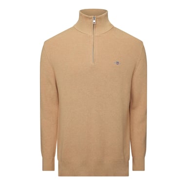 Men's Gant Cotn Merino Rib Half-Zip Jumper in KHAKI MELANGE