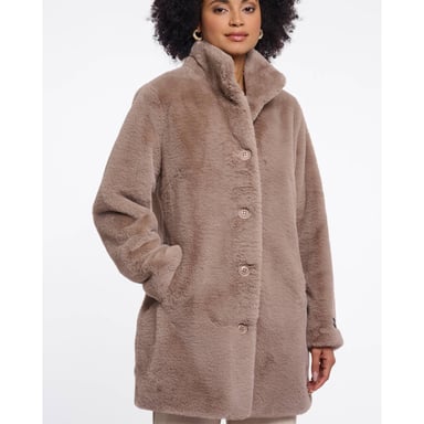 Rino & Pelle Nonna.7002611 rino en pelle single breasted faux fur coat mocha latte