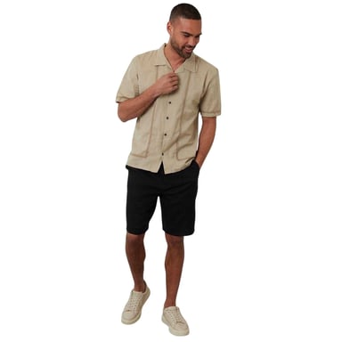 Threadbare Mens Embroidered Collared Short-Sleeved Bowling Shirt (Stone)