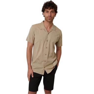 Threadbare Mens Embroidered Short-Sleeved Shirt (Stone)