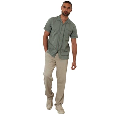Threadbare Mens Crochet Trim Short-Sleeved Shirt (Sage)