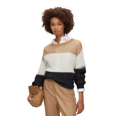 Boss Womens/Ladies Colour Block Crew Neck Sweater Top (Black/White/Beige)