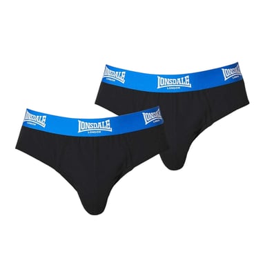 Lonsdale Mens Contrast Waistband Briefs (Pack of 2) (Black/Bright Blue)