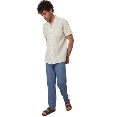 Threadbare Mens Crochet Trim Short-Sleeved Shirt (Natural)