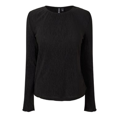 Pieces Womens/Ladies Crew Neck Relaxed Fit Long-Sleeved Blouse (Black)