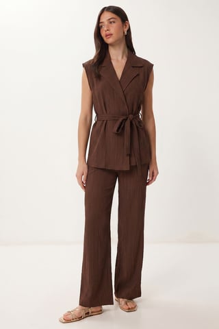 High Waist Two-Piece Set with Shirt Collar and Wide Leg Pants
