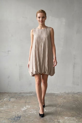 Loose Mini Dress in Textured Lyocell