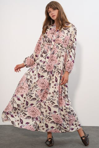 Floral Maxi Dress With Mandarin Collar