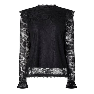 Pieces Womens/Ladies Lace High-Neck Regular Blouse (Black)