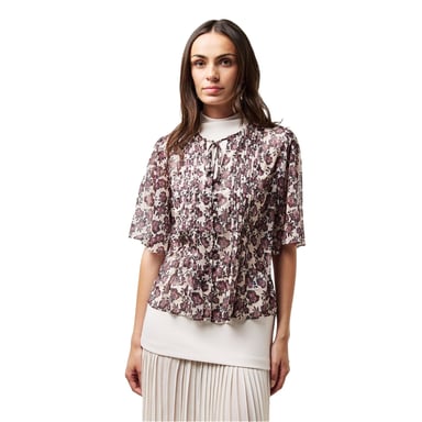 French Connection Womens/Ladies Elysian Floral Tie Neck Puff Sleeve Blouse (Blush Pink)