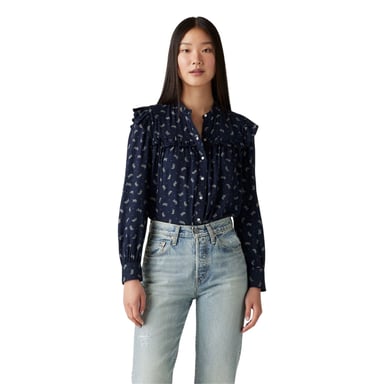 Levis Womens/Ladies Gianna Floral Pattern Mock Neck Ruffle Blouse (Navy)