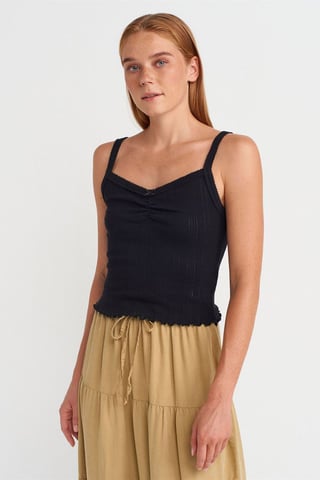 Cotton Ribbed Square-Neck Cami Blouse