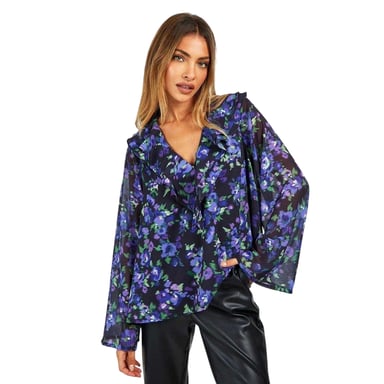 Influence Womens/Ladies Floral Ruffle Blouse (Black)
