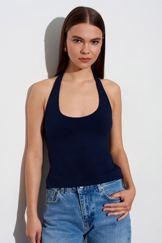 Halterneck Cut-Out Slim Fit Blouse