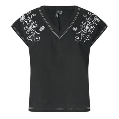 Vero Moda Womens/Ladies Embroidered V Neck Short-Sleeved Blouse (Black)