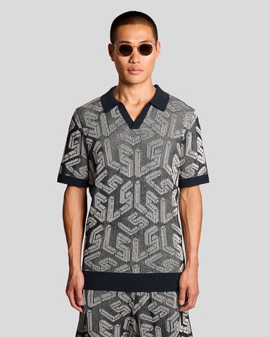 Emblem Randig Stickad Polo T-shirt
