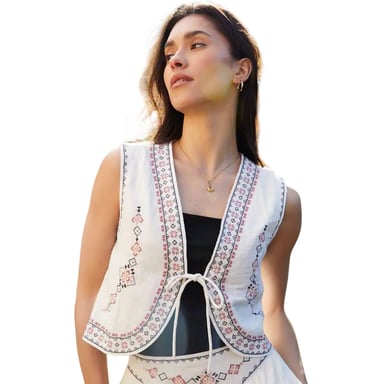 Threadbare Womens/Ladies Geometric Pattern Waistcoat (Cream)