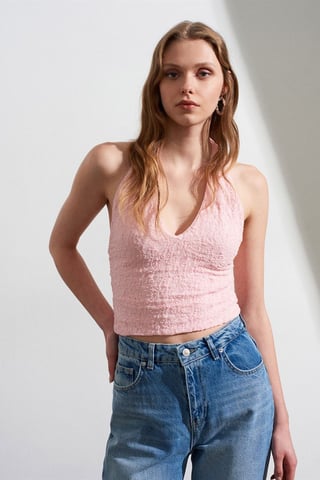 Women’s Lace Halterneck Crop Blouse