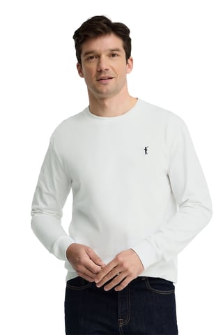 Wit T-shirt met lange mouwen, regular fit en geborduurd Rigby Go-logo