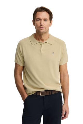 Beige trui met korte mouwen, polokraag en Rigby Go-logo