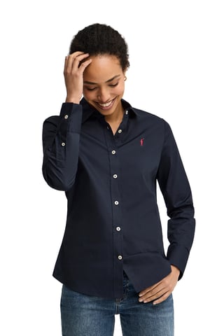 Marineblauw poplin-katoen hemd met slim fit en geborduurd Rigby Go-logo