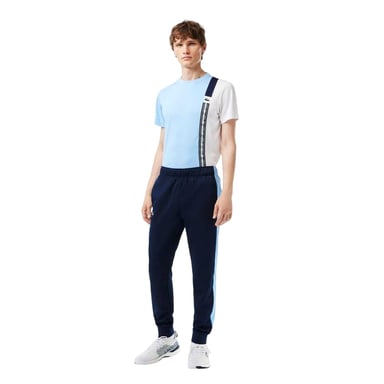 Lacoste Mens Sport Colour Block Slim Running Tracksuit Bottoms (Navy Blue)