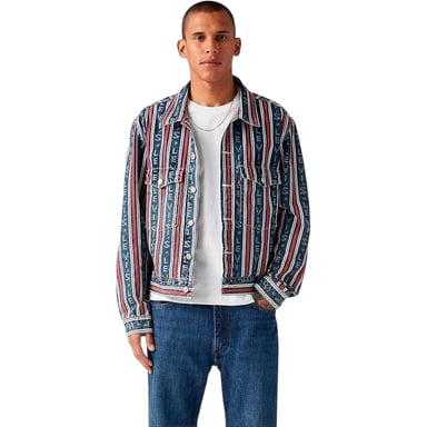 Levis Mens Vertical Stripe Denim Trucker Jacket (Blue)