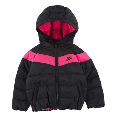Nike Baby Girls Contrast Striped Puffer Jacket (Black/Pink)
