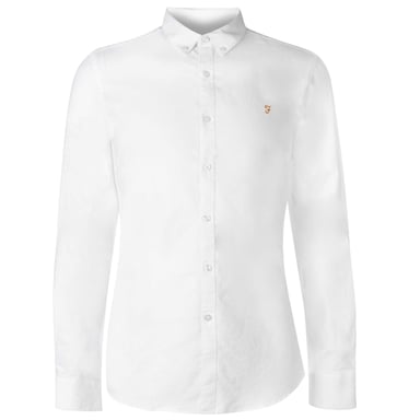 Farah Mens Vintage Oxford Long-Sleeved Button-Down Shirt (White)