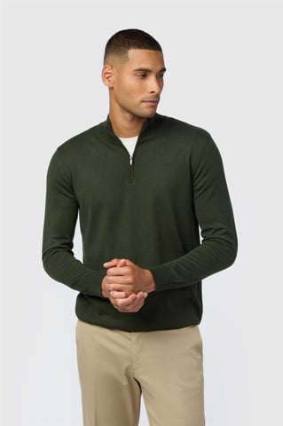 Zip Up Zip Neck Jumper in Dark Green