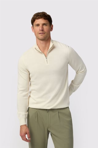 Zip Up Zip Neck Jumper in White