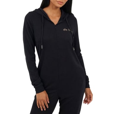 Brave Soul Womens/Ladies Lettering Hooded Long-Sleeved All-In-One Nightwear (Black/Rose Gold)