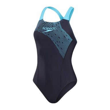 Speedo Womens/Ladies Medley Medalist Logo One Piece Swimsuit (Navy Print)