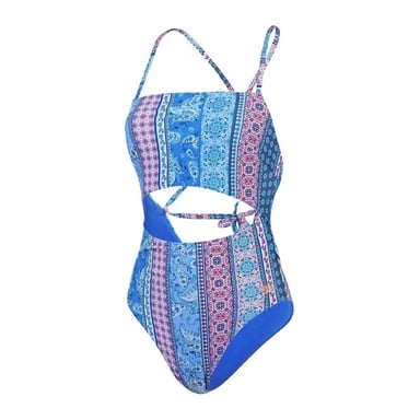 Speedo Womens/Ladies Paisley Swimming One Piece Swimsuit (Blue/Pink)