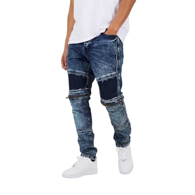 Brave Soul Mens Washed Biker Slim Jeans (Dark Blue)